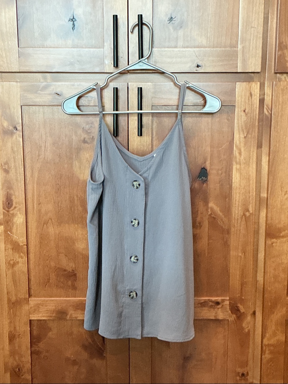Button-Front Spaghetti Strap Tank Top - Gray